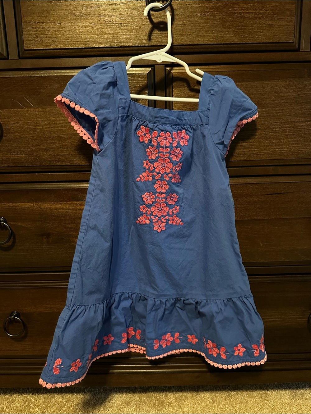 Gymboree Blue Dress with Pink Floral Embroidery